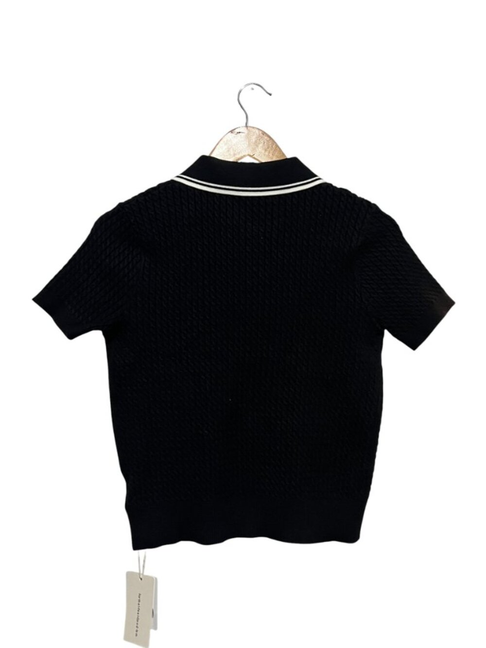 Commense Cable Knit Polo Sweater Size XS Black NWT Short Sleeves - Picture 2 of 5